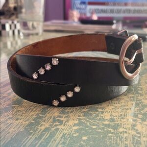 Vintage Leather Rhinestone Belt 1970